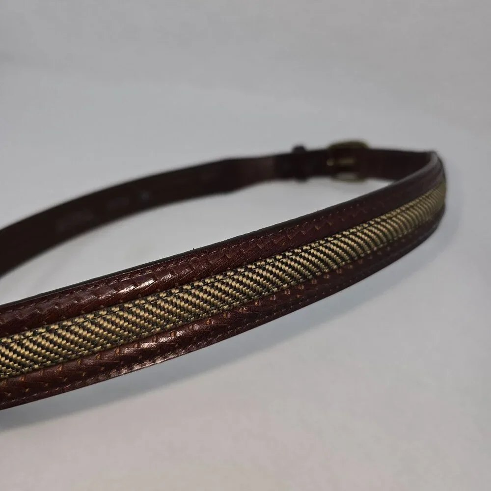 Brighton Belt P2707 Mens 36 Brown Leather Woven Inlay Brass Buckle